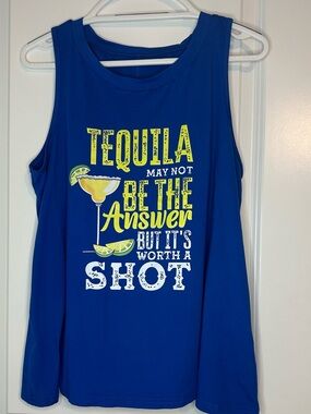 SHEIN Royal Blue Graphic Tank with Tequila Design